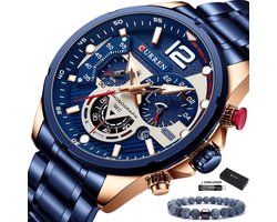 Curren - Horloge Heren - Cadeau voor Man - Horloges voor Mannen - 47 mm - Blauw Rosé