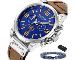 Curren - Horloge Heren - Cadeau voor Man - Horloges voor Mannen - 47 mm - Bruin Blauw