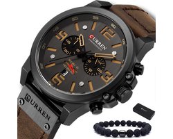 Curren - Horloge Heren - Cadeau voor Man - Horloges voor Mannen - 47 mm - Bruin Zwart