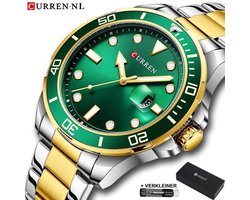 Curren - Horloge Heren - Cadeau voor Man - Horloges voor Mannen - 47 mm - Goud Groen