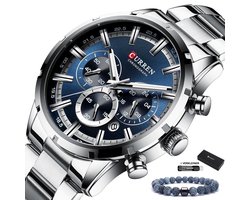 Curren - Horloge Heren - Cadeau voor Man - Horloges voor Mannen - 47 mm - Zilver Blauw