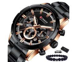 Curren - Horloge Heren - Cadeau voor Man - Horloges voor Mannen - 47 mm - Zwart Rosé