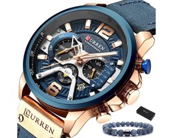 Curren - Horloge Heren - Cadeau voor Man - Horloges voor Mannen - 48 mm - Blauw Rosé