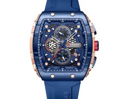 Curren Luxe Herenhorloge - Mannen - Luxe Gel Riem - Blauw en Rosé - Luxe Doos -