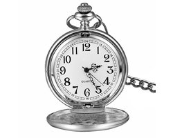 Fako® - Zakhorloge - Pocket Watch - XXL - Classic - Ø 47mm - Zilverkleurig