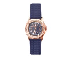 Geneva Strass/Siliconen Horloge | Blauw/Rosekleurig | Ø 26 mm | Fashion Favorite