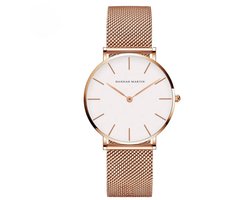 Hannah Martin Elegante Horloge | Rose Goudkleurig | Witte Plaat | Borasi | Dames Horloges | Vrouwen Horloges | Best Verkochte Horloges | Leuke Cadeau | Dames Sieraden |