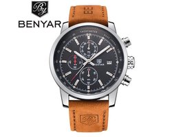 Herenhorloge – Chronograaf - Edelstaal – Lederen Band - Subdials - Geschenkdoosje