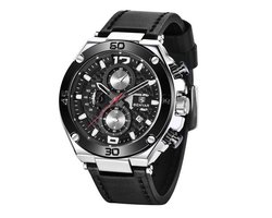 Herenhorloge - Chronograaf - Leren Band - Black