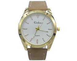 Horloge - accessoire - verstelbaar - gesp - goudkleurig - bruin - heren - polshorloge - hip - trendy - tijdloos - chique - feest - feestdagen - verjaardag - cadeau – geschenk