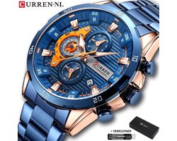 Horloges voor Mannen Heren Horloge Curren Herenhorloge Watch - Jongens Horloges - Blauw Rosé