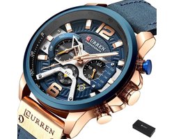 Horloges voor Mannen Heren Horloge Curren Herenhorloge Watch - Jongens Horloges - Incl. Horlogebox Geschenkdoos - Blauw Rosé