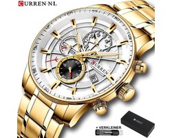 Horloges voor Mannen Heren Horloge Curren Herenhorloge Watch - Jongens Horloges - Incl. Horlogebox Geschenkdoos & Versteller - Goud Wit