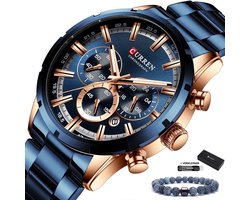 Horloges voor Mannen Heren Horloge - Incl. & Armband en Versteller - Blauw Rosé - Litts®