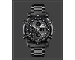 Horloges voor mannen - Zwart met Roestvrijstaal Design - Heren Horloge - Waterdicht -Kerst