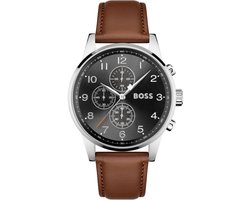 Hugo Boss Navigator 1513812 Horloge - Leer - Bruin - Ø 44 mm