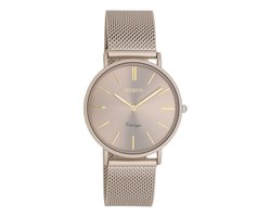 OOZOO Vintage series - Taupe horloge met taupe metalen mesh armband - C20337