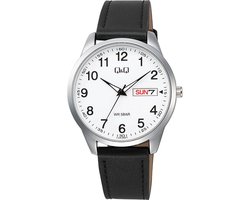 Q&Q C32A-006PY-Horloge-Duidelijke wijzerplaat-Dag/Datum aanduiding-Lederen band-42MM