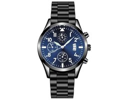 Quartz Heren Horloge Zwart/Blauw • Luxe • Goud • Zwart • Blauw • Heren • Horloge • Quartz • Zakelijk • Stijlvol