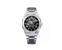 Skeleton Horloge Zilverkleurig | Waterafstotend | Cadeau Giftbox | Zilverkleurig | Automatic Horloges | Automatisch Watchwinder | Skeleton Horloges Unisex Skeleton Herenhorloge Jongens Heren | Vaderdag | Vaderdag Cadeau