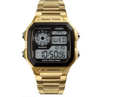 Skmei EL Dual Time Digitaal Roestvrijstalen - Retro Watch - Sporthorloge - Digitaal -  Alarm - Stopwatch - 50m 10 ATM Waterdicht - Chronograaf - Goud