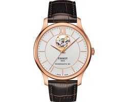 Tissot Tradition Powermatic 80 Open Heart T0639073603800 Horloge - Leer - Bruin - Ø 40 mm