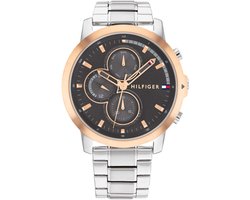 Tommy Hilfiger TH1792050 Heren Horloge - Jameson - Mineraalglas - Staal - Rosé goudkleurig/Zilverkleurig - 46 mm breed - Quartz - Vouw/Vlindersluiting