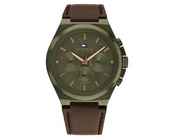 Tommy Hilfiger TH1792085 Dexter Heren Horloge - Mineraalglas - Staal/Leer - Bruin/Groen - 46 mm breed - Quartz - Gesp - 5 ATM (douchen)