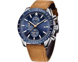 Tyme Florence Heren Horloge - 45mm Blauw/Bruin - Horloges voor Mannen - Polshorloge - met Cadeauverpakking