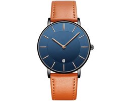 Tyme Heren Horloge - 39.5mm - Blauw Bruin - Horloges voor Mannen - met Cadeauverpakking