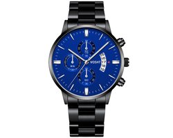 Vosht Black Blue Steel - Heren Horloge - Staal - Zwart Blauw