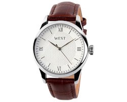 West Watches Model Amsterdam basic heren horloge analoog - lederen band - 38 mm - bruin/ beige wit