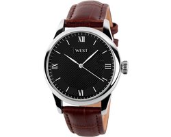 West Watches Model Amsterdam basic heren horloge - analoog - lederen band - 38 mm - zwart/ bruin