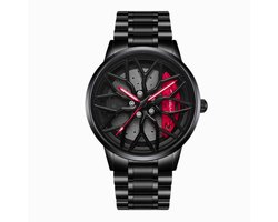 WielWatch - Horloge AMG - Sportauto - Horloges met stalen band- Herenmode - Velghorloge - Cadeau mannen - Autovelg - Draaiend - Autoliefhebber - horloge jongens