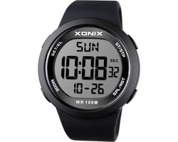 Xonix NY-A06 - Horloge - Digitaal - Heren - Mannen - Siliconen band - ABS - Cijfers - Achtergrondverlichting - Alarm - Start-Stop - Chronograaf - Tweede tijdzone - Waterdicht - 10 ATM - Zwart