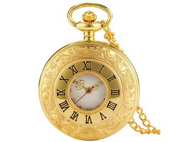 Zakhorloge Deluxe Quartz Goud – Pocket watch Met ketting - Quartz zakhorloge met Romeinse cijfers