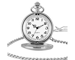 Zakhorloge Quartz Zilver – Pocket watch Met ketting - Quartz zakhorloge met cijfers