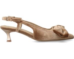 Manfield - Dames - Taupe velours slingbacks met strik - Maat 36