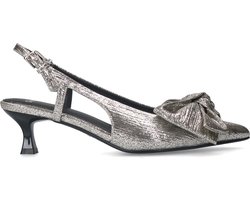 Manfield - Dames - Zilveren glitter slingbacks met strik - Maat 36