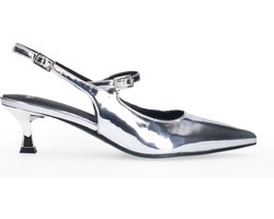 Manfield - Dames - Zilveren lak slingbacks - Maat 37