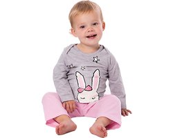 Amantes baby Pyjama meisjes grijs melange/roze - Konijn - maat 74/80