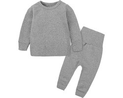 Baby Pyama Set - Nachtkleding Meisjes Jongens - Maat 80 - Grijs - Zacht Katoen