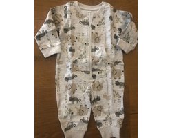 Baby unisex onesie, 1-delig pakje met ritssluiting, kangaroo zak, "Animals" maat 62