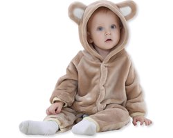 BoefieBoef Bruin Baby Berenpak 0-12 maanden – Zacht Flanel Winterpak - Warme Winter Onesie - Baby Romper met Beren Capuchon - Baby Jumpsuit voor Kinderen - Boxpakje - Pyjama voor Jongens en Meisjes – Kerst cadeau of Kraamcadeau - 1 jaar S