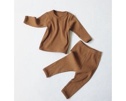 BonBini's pure Katoenen pyjama set Autumn Brown - jongen meisje - 6 tot 9 maanden - 95% katoen 5% spandex