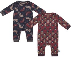 Charlie Choe - 2pack - Navy - Donkerrood - Boxpak - Salopette - Kruippakje - Babypakje - Jumpsuit - Geboortepakje - Romper - Waaiers - Geisha's - Maat 74