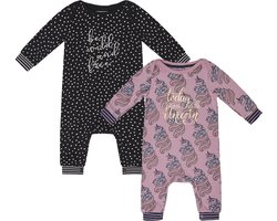 Charlie Choe - 2pack - Navy - Roze - Boxpak - Salopette - Kruippakje - Babypakje - Jumpsuit - Geboortepakje - Romper - Stippen - Unicorns - Maat 62