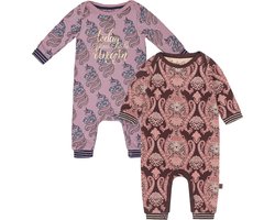 Charlie Choe - 2pack - Roze - Bruin - Boxpak - Salopette - Kruippakje - Babypakje - Jumpsuit - Geboortepakje - Romper - Unicorns - Figuren - Maat 74