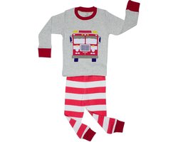 Elowel - Jongen Pyjama 2 Delig, 100% Katoen, Comfortabel, Slim fit Broek | 18-24 Maand | Brandweerwagen