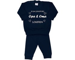 La Petite Couronne Pyjama 2-Delig "Ik ga lekker bij opa & oma logeren" Unisex Katoen Zwart/wit Maat 104/110